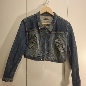 Sweet Vibes Denim Cropped Jacket with Lace Accents